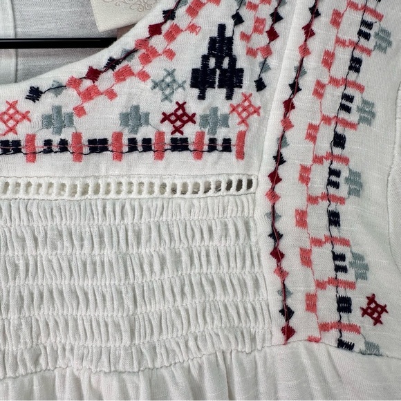 KNOX ROSE White Flowy Boho Short Sleeve Smocked Embroidered Breezy Blouse Size S - Picture 8 of 15